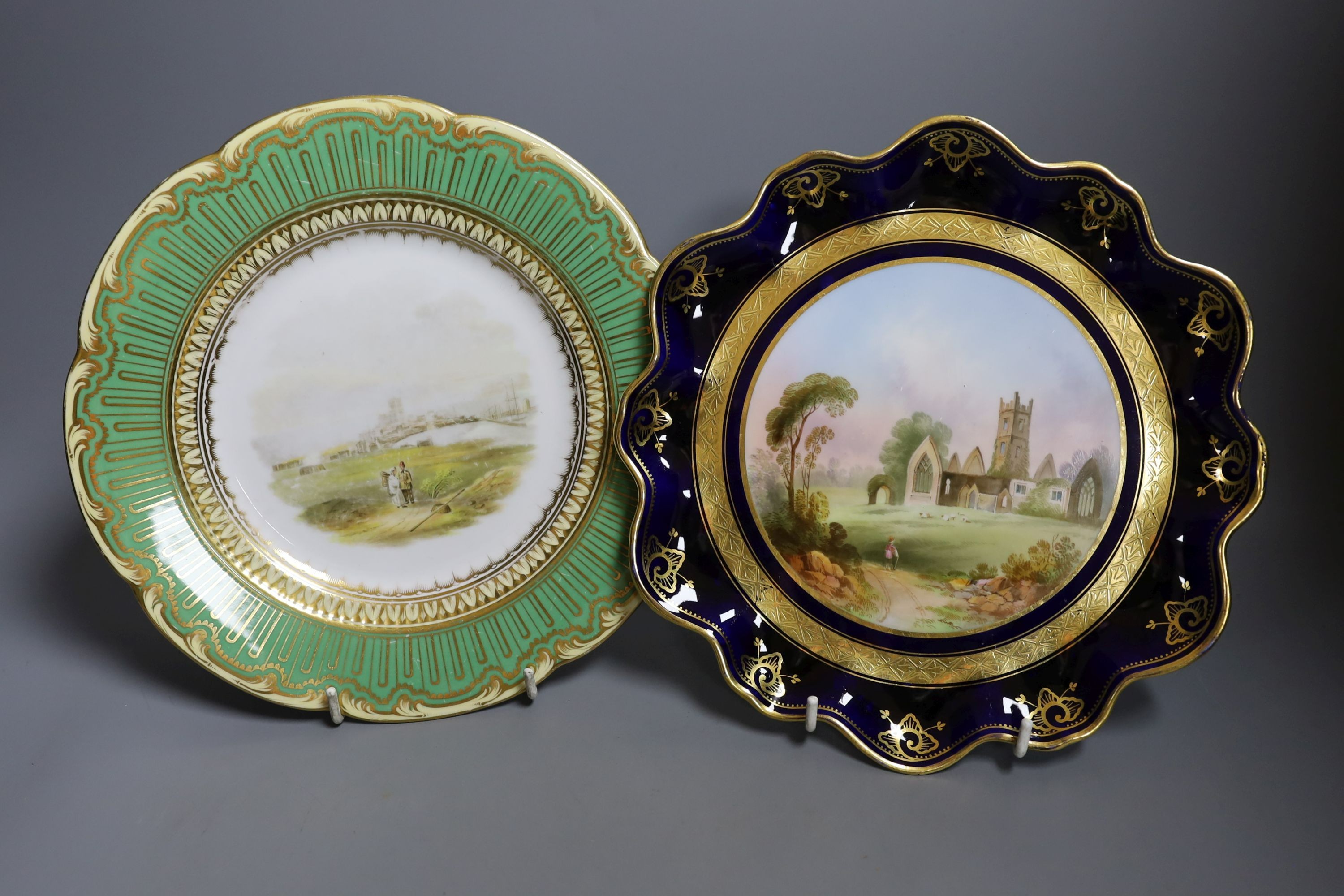 Four English porcelain topographical painted plates, to include Coalport, Royal Worcester and a similar (5)